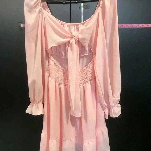 Exlura Tie Back/less Wedding Guest Mini, Lantern Sleeve Square Neck Ruffle,Flowy - Picture 5 of 14